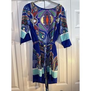 reneec‎ Dress Size Large Paisley Blue Colorful Summer Lined NWT